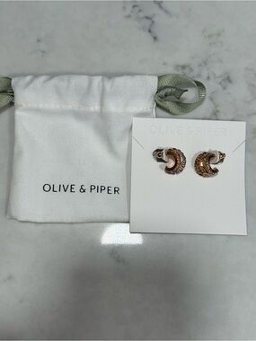 Olive & Piper Rose Gold Crystal Crescent Stud Earrings
